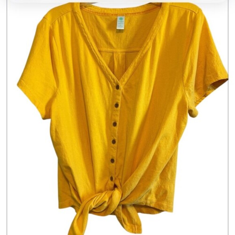 Aventura Y2K Stetch Cotton Tie Front Cotton Stretch Button Top Blouse Size XL